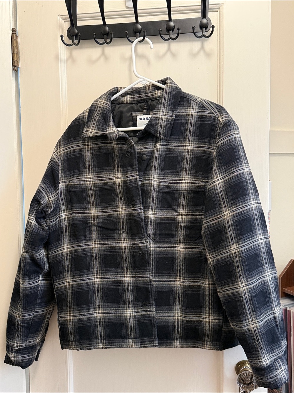 Old Navy Black and White Plaid Button-Up Jacket